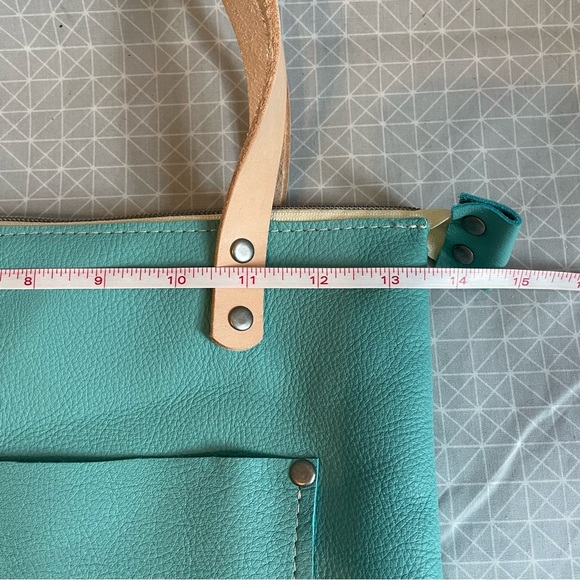 852 Leathers Handcrafted Small Zipper Tote in Aqua Leather/Natural Strap - Picture 10 of 13